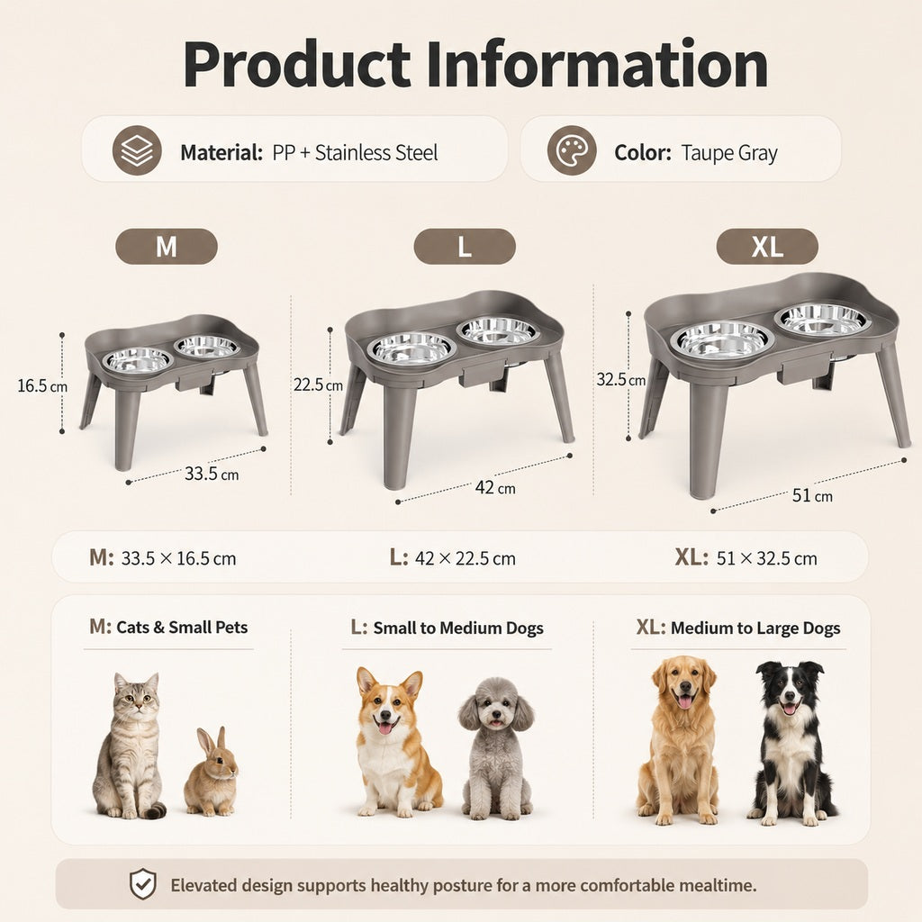 Malloren Elevated Pet Feeder with Spill Guard for Cats & Dogs - Raised Dual Stainless Steel Bowls for Cleaner Floors