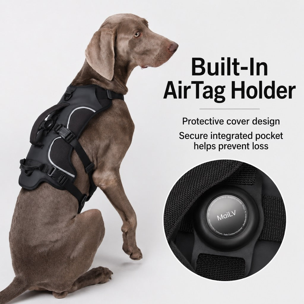 Malloren AirTag-Compatible Escape-Resistant Dog Harness for Outdoor Walks - Secure Control for Dogs That Pull