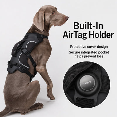 Malloren AirTag-Compatible Escape-Resistant Dog Harness for Outdoor Walks - Secure Control for Dogs That Pull