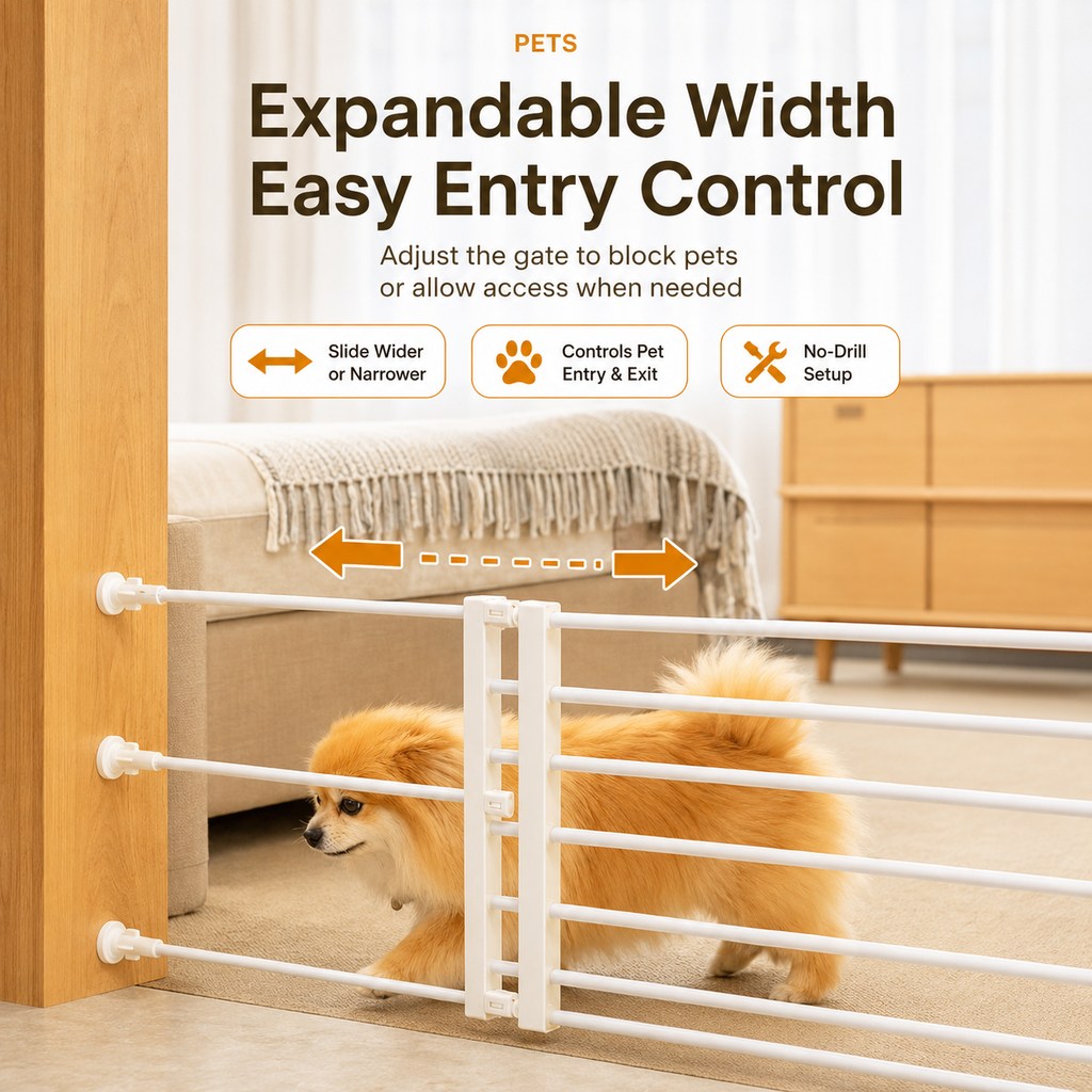 Malloren No-Drill Expandable Pet Gate for Doorways - Adjustable Indoor Barrier for Small Dogs