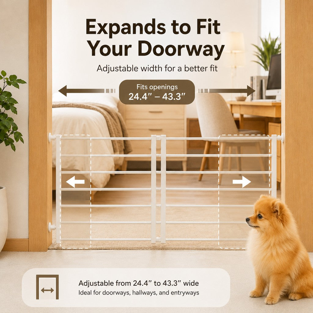 Malloren No-Drill Expandable Pet Gate for Doorways - Adjustable Indoor Barrier for Small Dogs