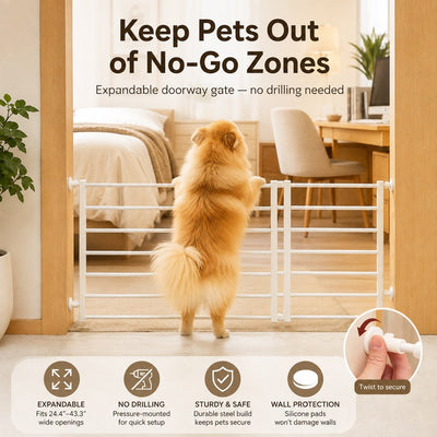 Malloren No-Drill Expandable Pet Gate for Doorways - Adjustable Indoor Barrier for Small Dogs