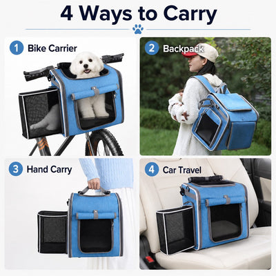 Malloren 4-in-1 Expandable Bike Pet Carrier Backpack for Cats &Small Dogs - Hands-Free Rides, Car Travel & Vet Trips with Extra Breathing Room