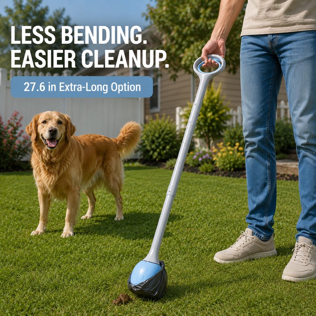 Malloren Dog Pooper Scooper for Walks & Yard Cleanup - Bag-Lined Claw with 3 Handle Lengths for Less-Contact Pickup