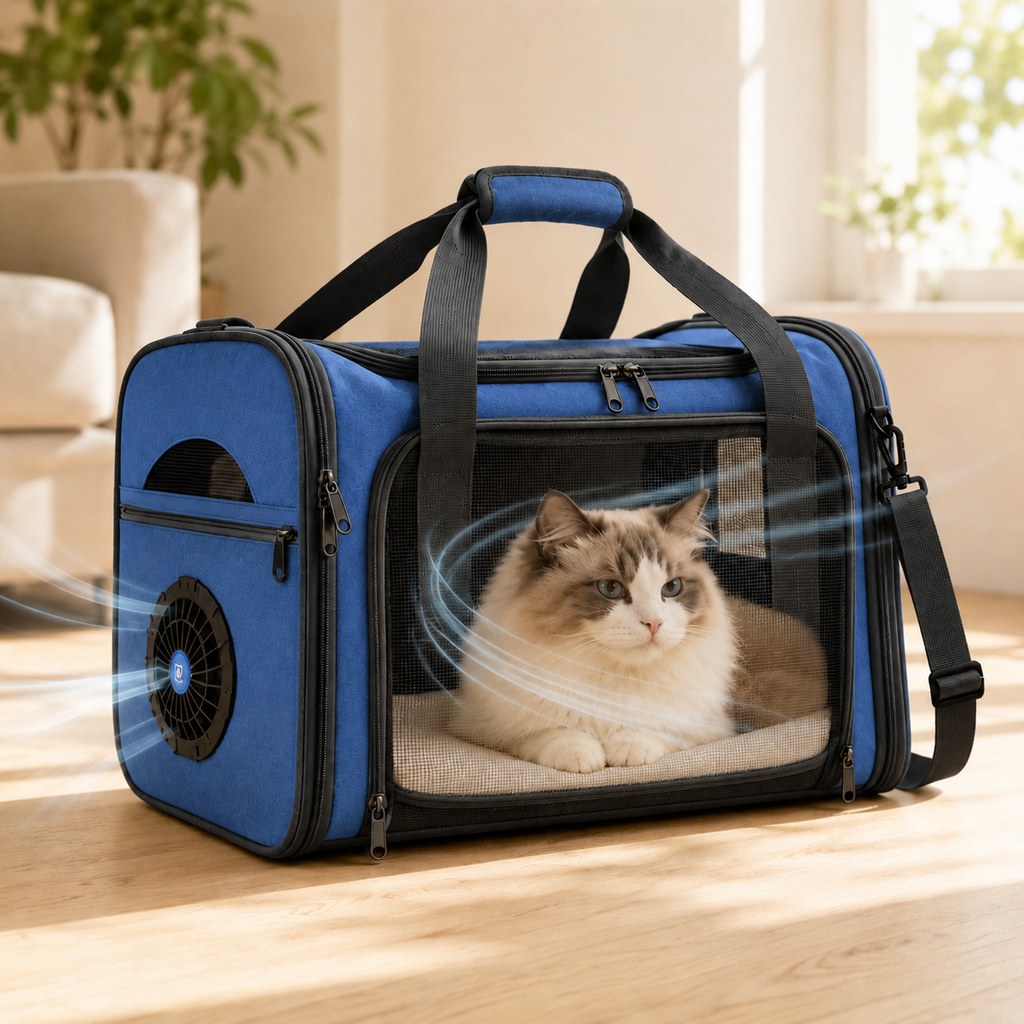 Malloren Fan-Assisted Pet Carrier for Vet Visits & Road Trips - Ventilated Travel Bag for Cats & Small Dogs