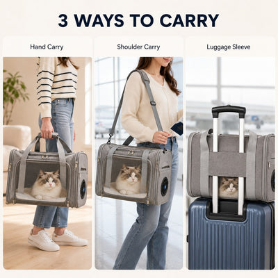 Malloren Fan-Assisted Pet Carrier for Vet Visits & Road Trips - Ventilated Travel Bag for Cats & Small Dogs
