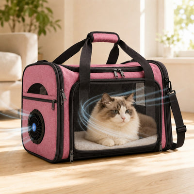 Malloren Fan-Assisted Pet Carrier for Vet Visits & Road Trips - Ventilated Travel Bag for Cats & Small Dogs