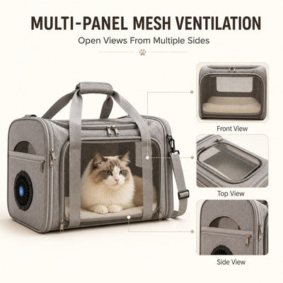 Malloren Fan-Assisted Pet Carrier for Vet Visits & Road Trips - Ventilated Travel Bag for Cats & Small Dogs