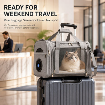 Malloren Fan-Assisted Pet Carrier for Vet Visits & Road Trips - Ventilated Travel Bag for Cats & Small Dogs