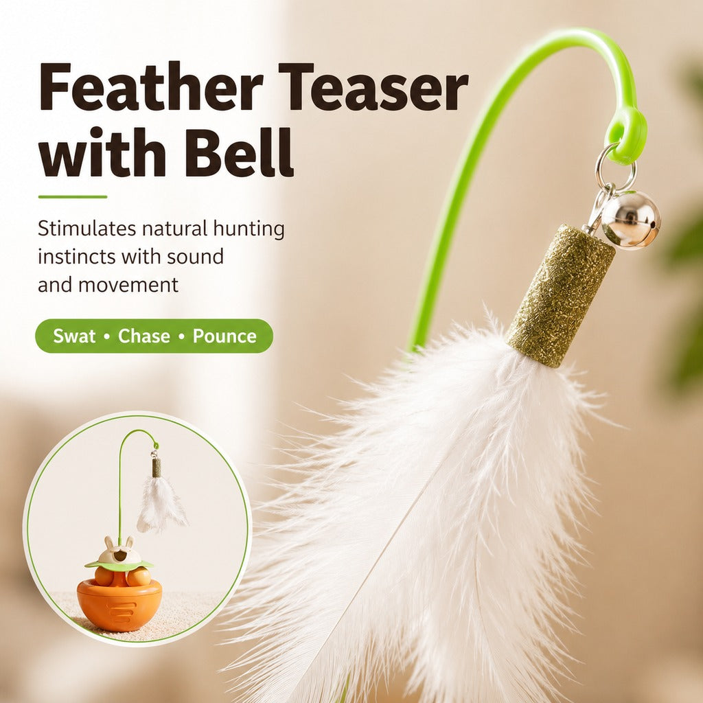 Malloren Interactive Wobble Cat Toy for Indoor Cats - Treat-Dispensing Feather Teaser That Keeps Cats Busy
