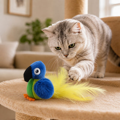 Malloren Rechargeable Interactive Cat Toy - Flapping Bird, Plush Animal & Motion Activated Toys for Indoor Cats