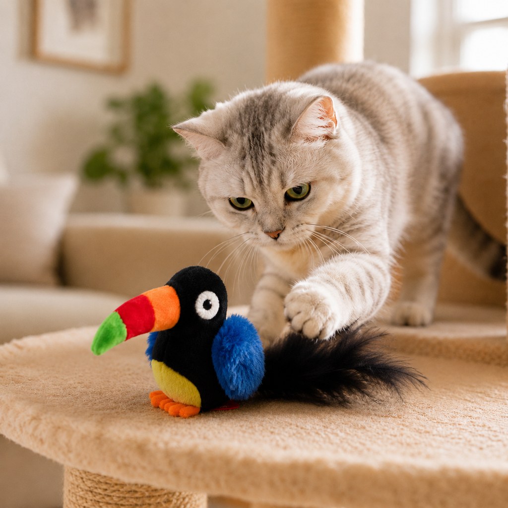 Malloren Rechargeable Interactive Cat Toy - Flapping Bird, Plush Animal & Motion Activated Toys for Indoor Cats