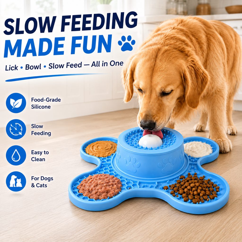 Malloren 3-in-1 Dog Lick Mat & Slow Feeder Bowl for Bath Time, Grooming & Home Alone - Helps Slow Fast Eating and Keep Pets Busy