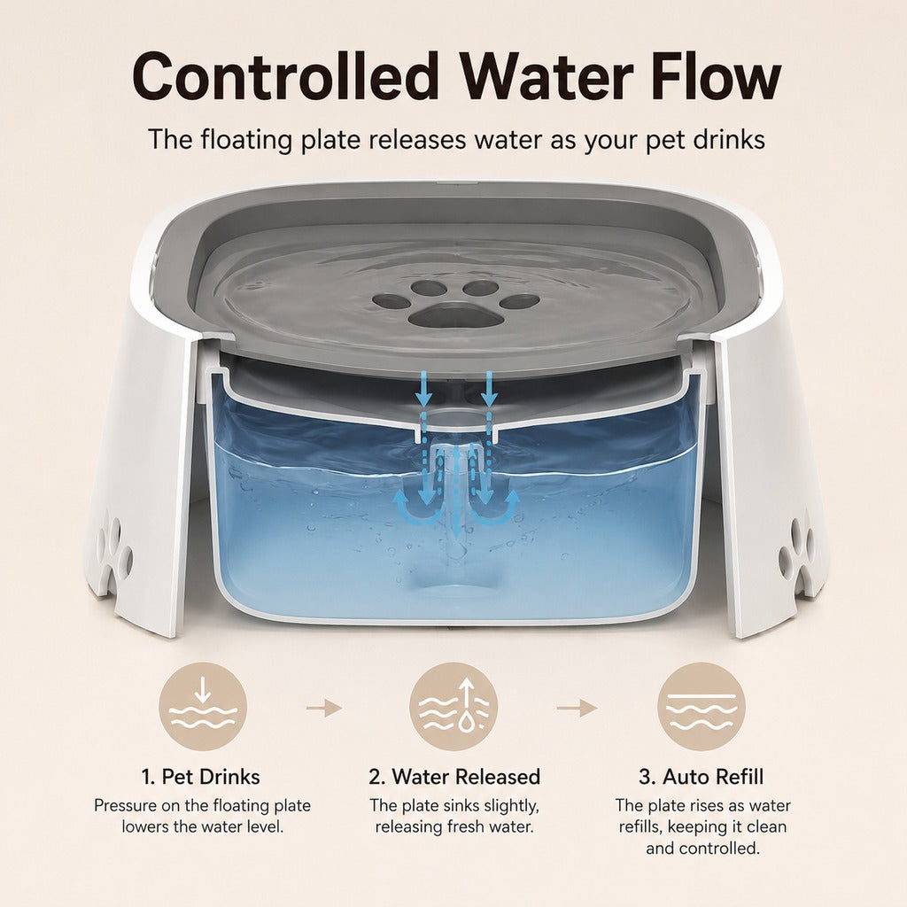 Malloren Floating Pet Water Bowl for Home & Car - Less Splash, Cleaner Floors