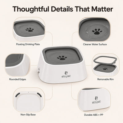 Malloren Floating Pet Water Bowl for Home & Car - Less Splash, Cleaner Floors