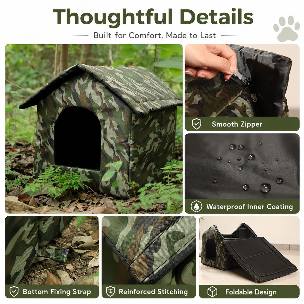 Malloren Weather-Resistant Outdoor Cat House for Porches & Backyards - Cozy Shelter for Cats & Small Dogs