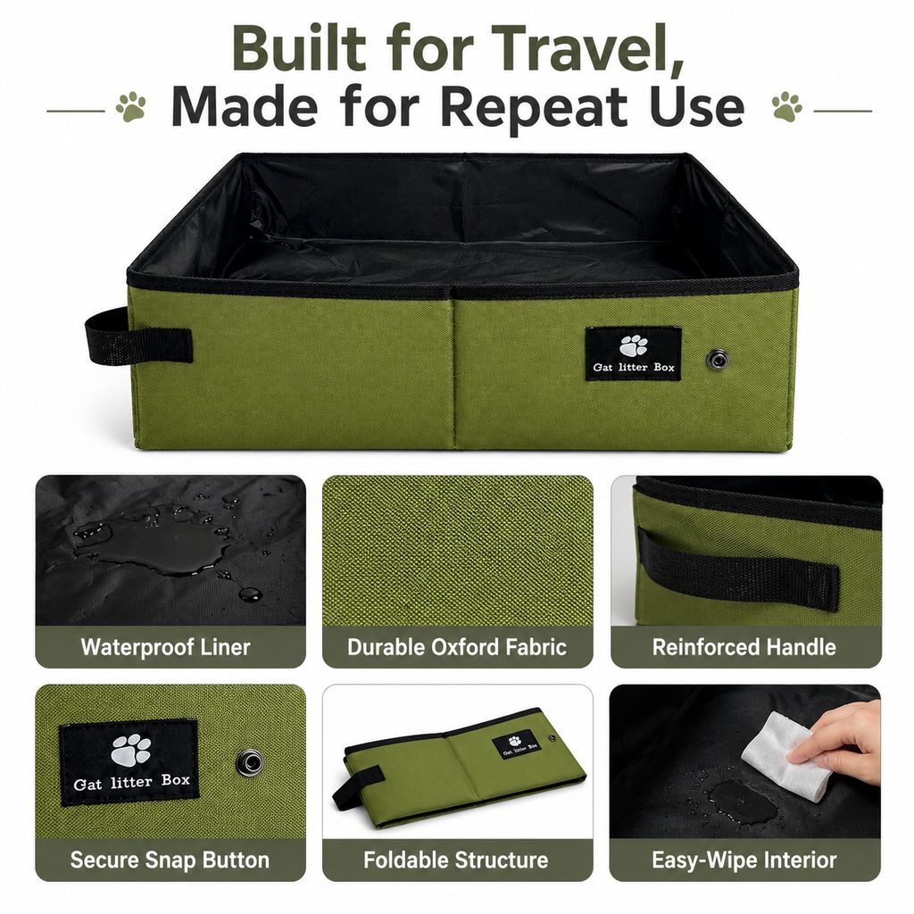 Malloren Portable Foldable Cat Litter Box for Road Trips, Hotels & RV Travel - Reusable Waterproof Travel Cat Toilet to Stop Leaks & Save Space