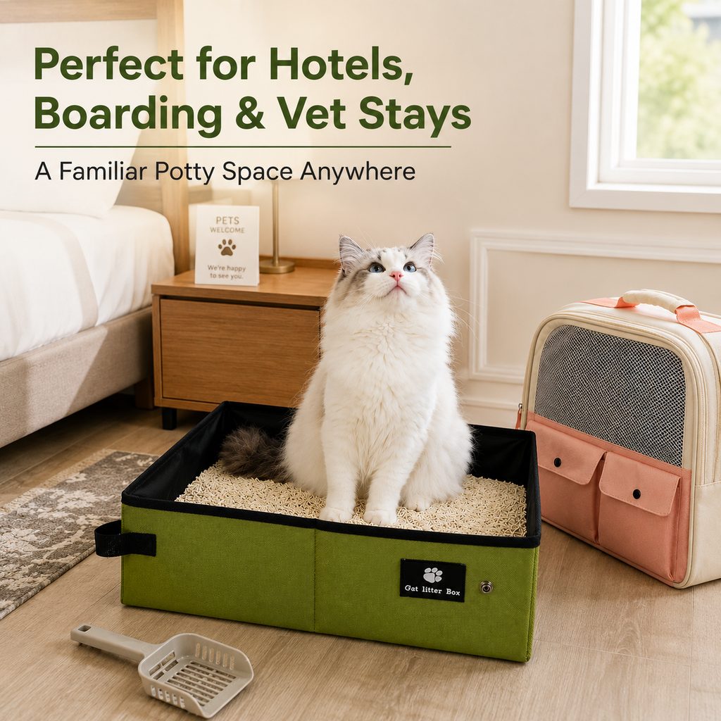 Malloren Portable Foldable Cat Litter Box for Road Trips, Hotels & RV Travel - Reusable Waterproof Travel Cat Toilet to Stop Leaks & Save Space