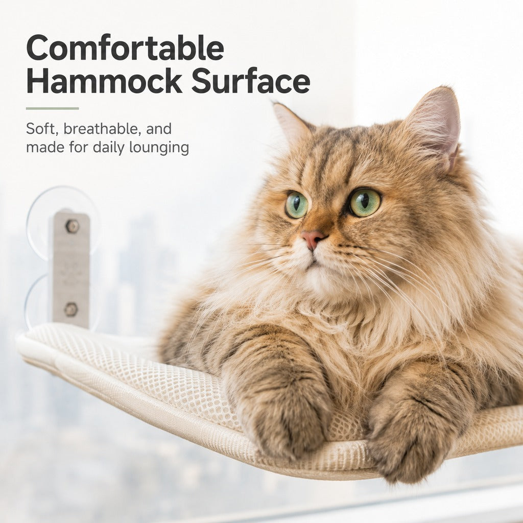 Malloren Foldable Cat Window Hammock for Apartments - No-Drill Suction Perch for Sunny Naps Without Taking Up Floor Space