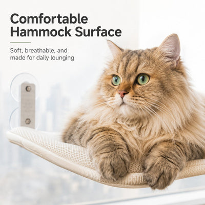 Malloren Foldable Cat Window Hammock for Apartments - No-Drill Suction Perch for Sunny Naps Without Taking Up Floor Space