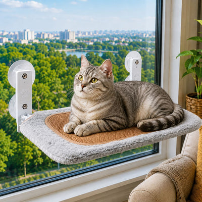 Malloren Foldable Cat Window Hammock for Apartments - No-Drill Suction Perch for Sunny Naps Without Taking Up Floor Space