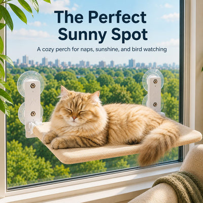 Malloren Foldable Cat Window Hammock for Apartments - No-Drill Suction Perch for Sunny Naps Without Taking Up Floor Space