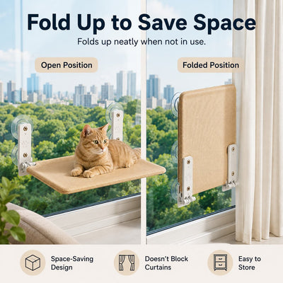 Malloren Foldable Cat Window Hammock for Apartments - No-Drill Suction Perch for Sunny Naps Without Taking Up Floor Space