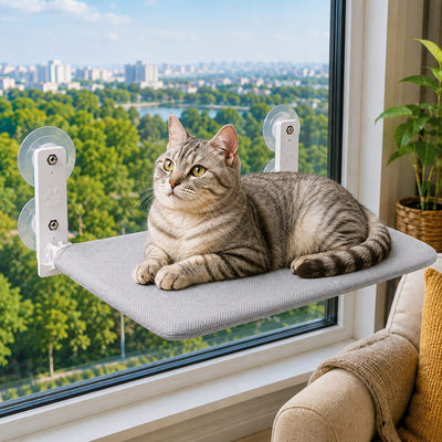 Malloren Foldable Cat Window Hammock for Apartments - No-Drill Suction Perch for Sunny Naps Without Taking Up Floor Space