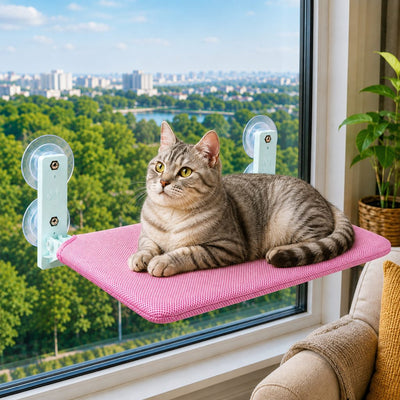 Malloren Foldable Cat Window Hammock for Apartments - No-Drill Suction Perch for Sunny Naps Without Taking Up Floor Space