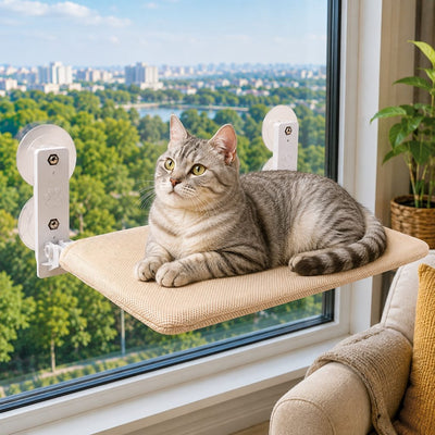 Malloren Foldable Cat Window Hammock for Apartments - No-Drill Suction Perch for Sunny Naps Without Taking Up Floor Space