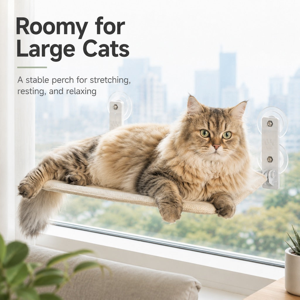 Malloren Foldable Cat Window Hammock for Apartments - No-Drill Suction Perch for Sunny Naps Without Taking Up Floor Space