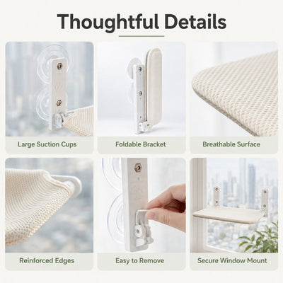Malloren Foldable Cat Window Hammock for Apartments - No-Drill Suction Perch for Sunny Naps Without Taking Up Floor Space