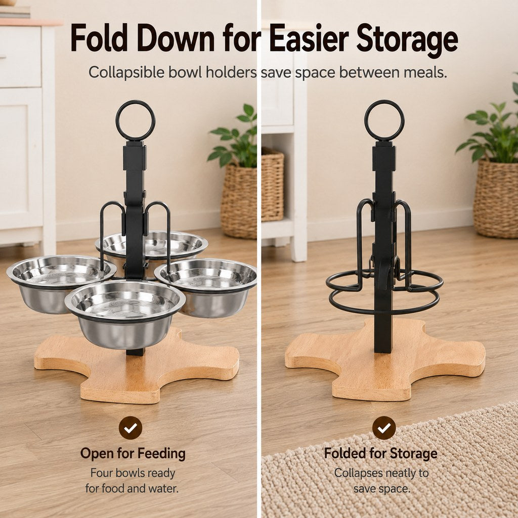 Malloren 4-Bowl Adjustable Elevated Pet Feeder for Cats & Small Dogs - Organized Food and Water Station