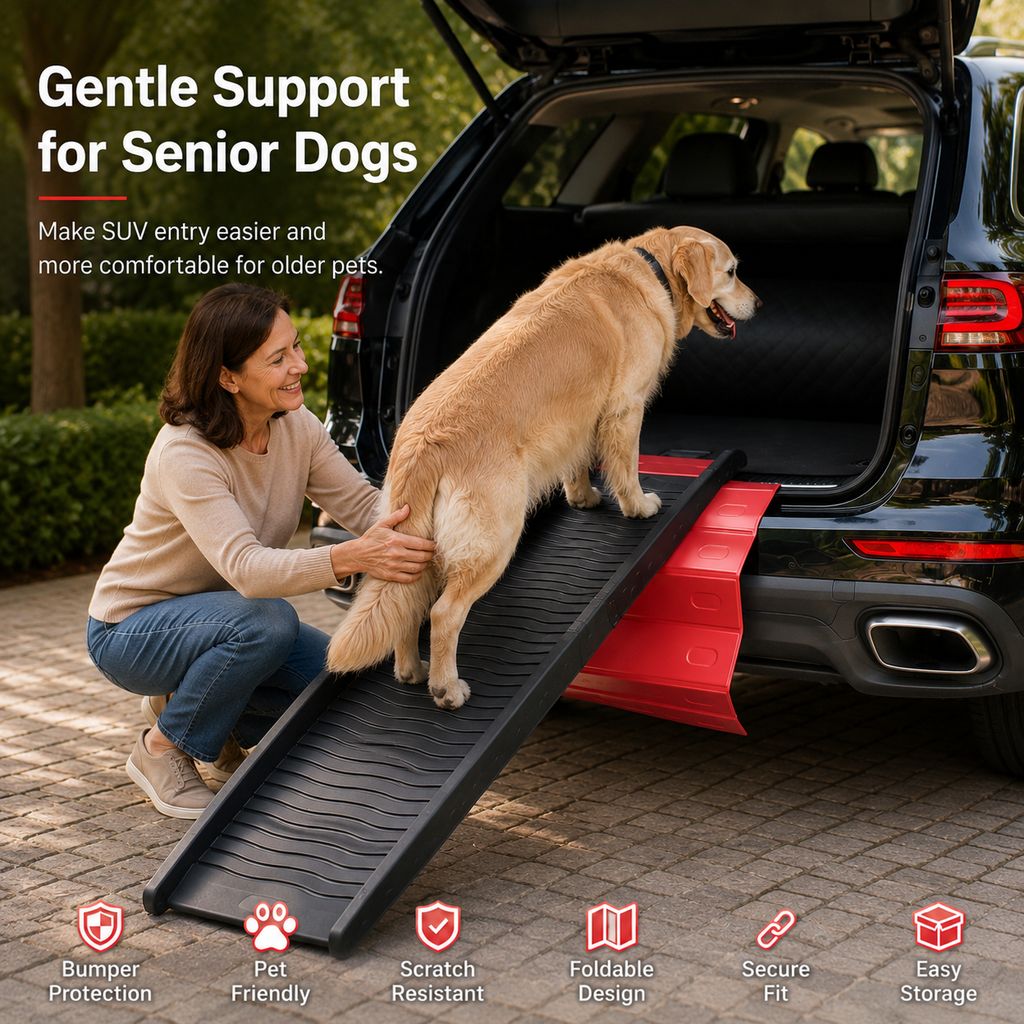 Malloren Foldable Pet Ramp Bumper Protector Mat for SUVs - Protect Your Rear Bumper from Dog Scratches During Car Loading