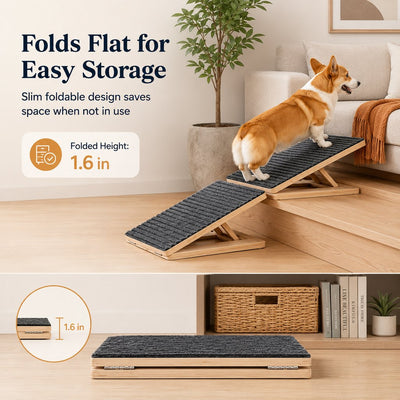 Malloren Foldable Wooden Dog Stairs for Small Dogs - Non-Slip Pet Ramp for Sofa, Bed & Indoor Steps