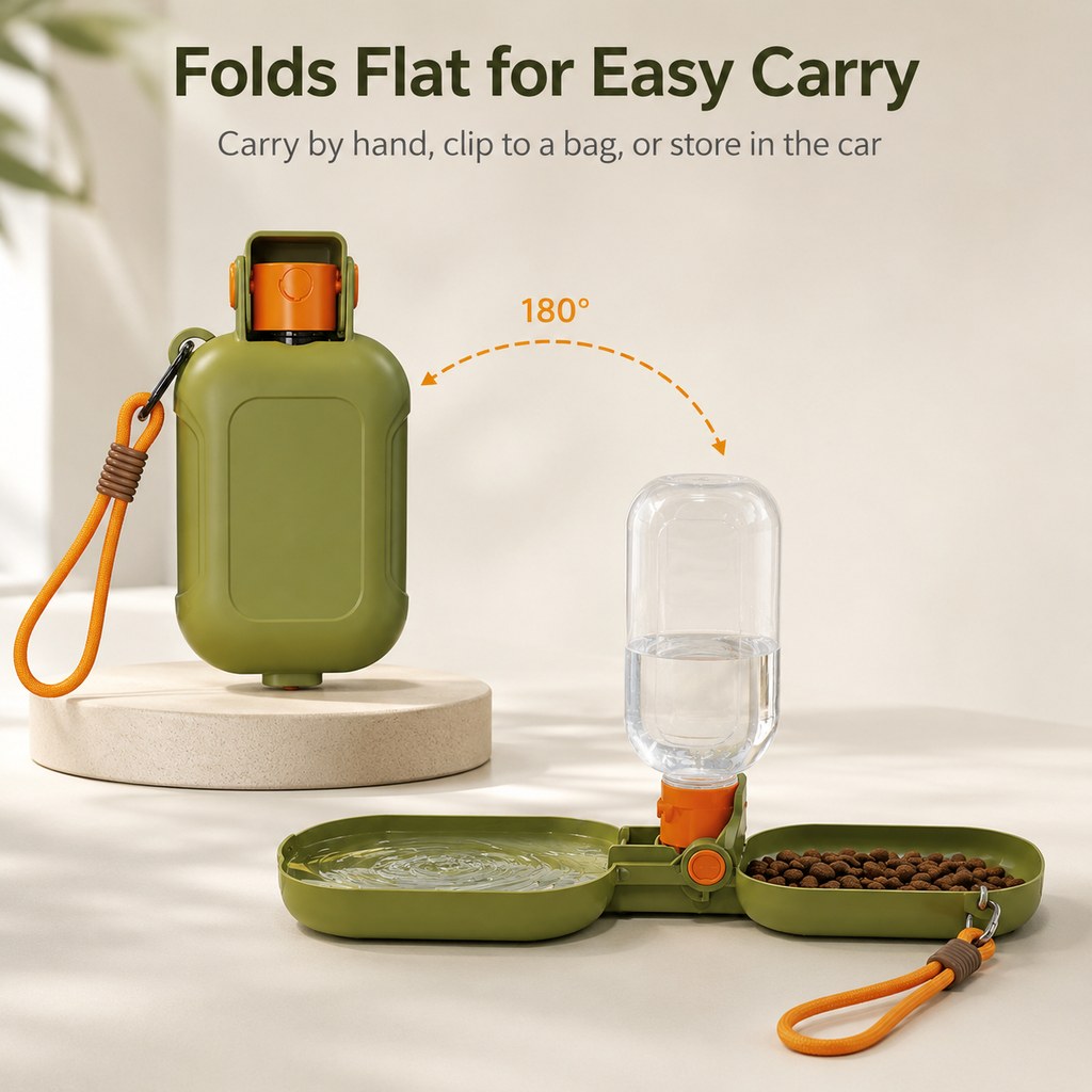 Malloren Portable Folding Pet Water & Food Cup for Walks & Hiking - 15.6 oz Leak-Resistant Dog & Cat Travel Bottle Bowl