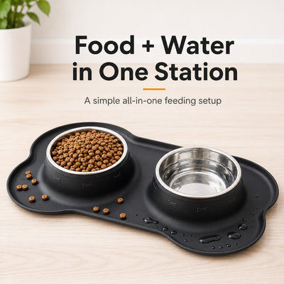 Malloren Spill-Proof Dual Pet Bowl for Cats & Dogs - Mess-Free Food & Water Station for Cleaner Floors