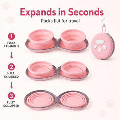 Malloren 2-in-1 Collapsible Pet Travel Bowl for Walks, Parks & Road Trips - Feed and Hydrate Small Dogs or Cats Anywhere