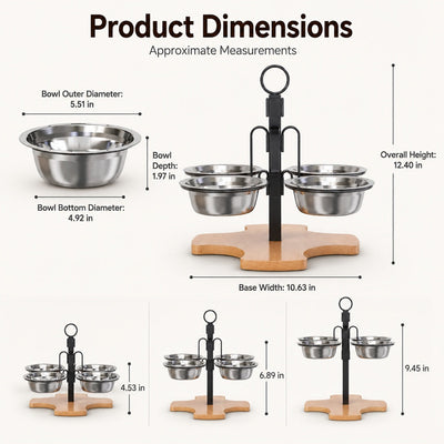 Malloren 4-Bowl Adjustable Elevated Pet Feeder for Cats & Small Dogs - Organized Food and Water Station
