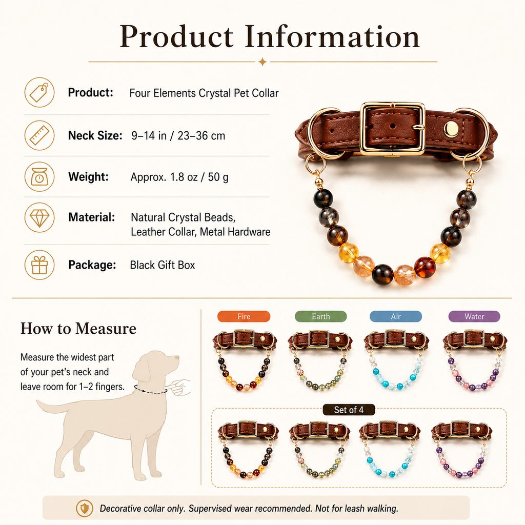 Malloren Four Elements Crystal Pet Collar Gift Box for Cats & Small Dogs - Photo-Ready Astrology Pet Jewelry for Birthdays, Holidays & Meaningful Pet Gifts