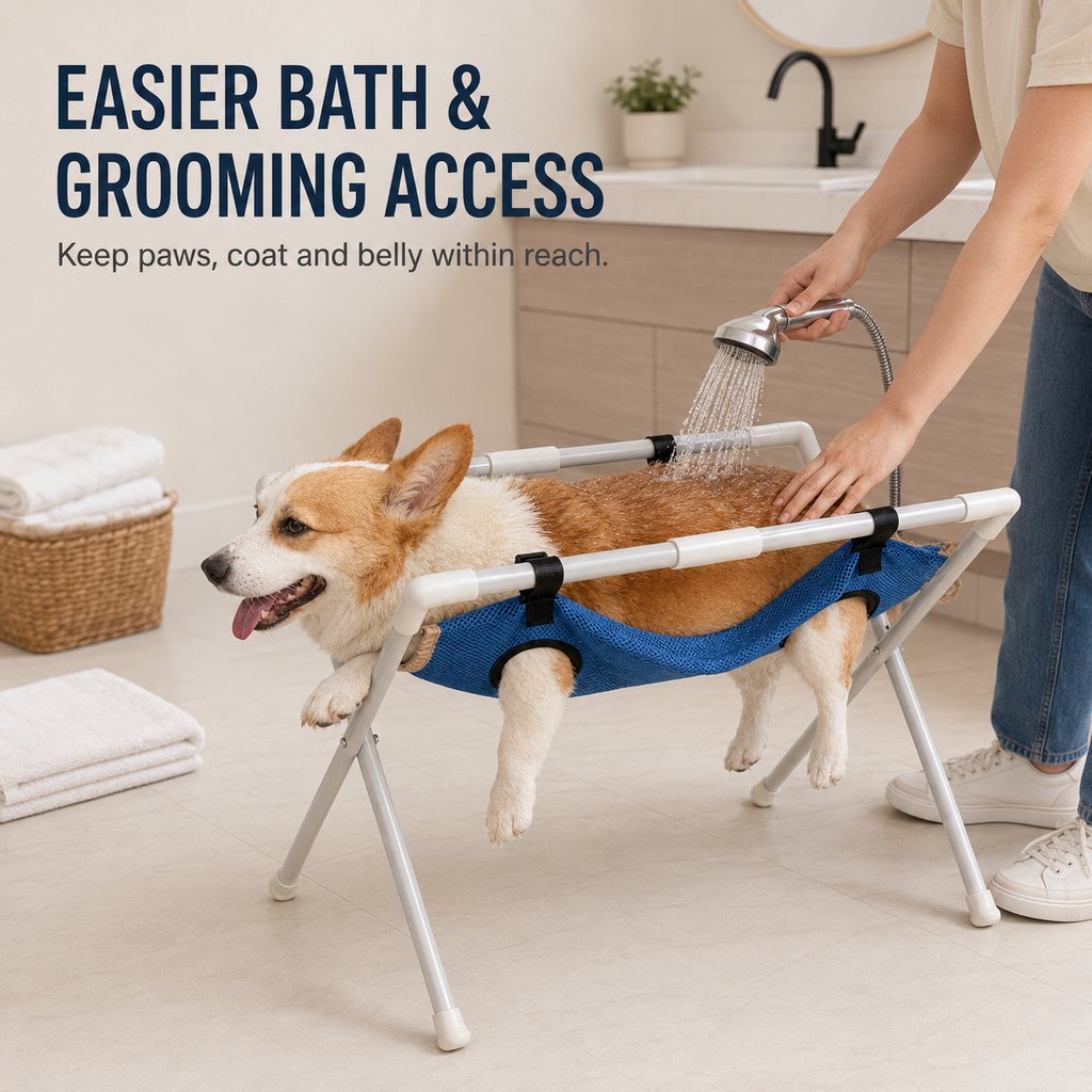 Malloren Freestanding Foldable Pet Grooming Hammock Stand for Easier At-Home Nail Trimming – Dogs & Cats