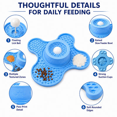 Malloren 3-in-1 Dog Lick Mat & Slow Feeder Bowl for Bath Time, Grooming & Home Alone - Helps Slow Fast Eating and Keep Pets Busy