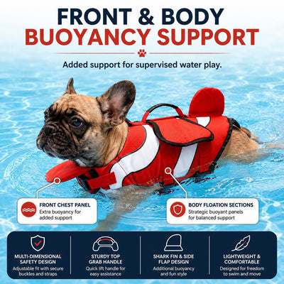 Malloren French Bulldog Life Jacket for Pool, Beach & Boating - Adjustable Flotation Vest with Chin Support & Grab Handle