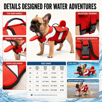 Malloren French Bulldog Life Jacket for Pool, Beach & Boating - Adjustable Flotation Vest with Chin Support & Grab Handle