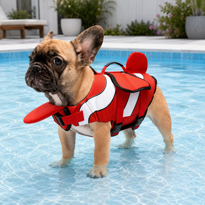 Malloren French Bulldog Life Jacket for Pool, Beach & Boating - Adjustable Flotation Vest with Chin Support & Grab Handle