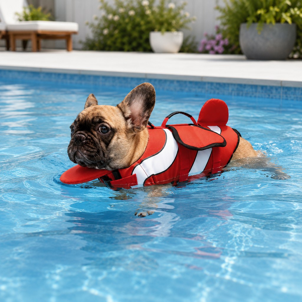 Malloren French Bulldog Life Jacket for Pool, Beach & Boating - Adjustable Flotation Vest with Chin Support & Grab Handle