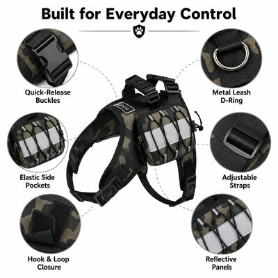 Malloren Frenchie Tactical Dog Vest Backpack for Daily Walks - Reflective Small Dog Harness with Water Bottle Holder & Side Pockets