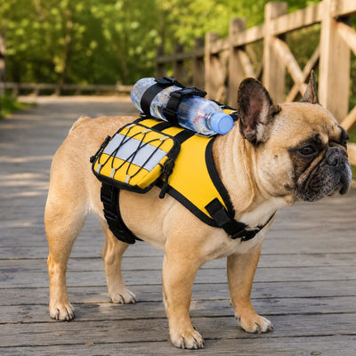 Malloren Frenchie Tactical Dog Vest Backpack for Daily Walks - Reflective Small Dog Harness with Water Bottle Holder & Side Pockets