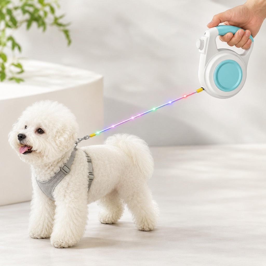 Malloren Rechargeable Light-Up Retractable Dog Leash for Night Walks - Helps Small Dogs Stay Visible & Easy to Control