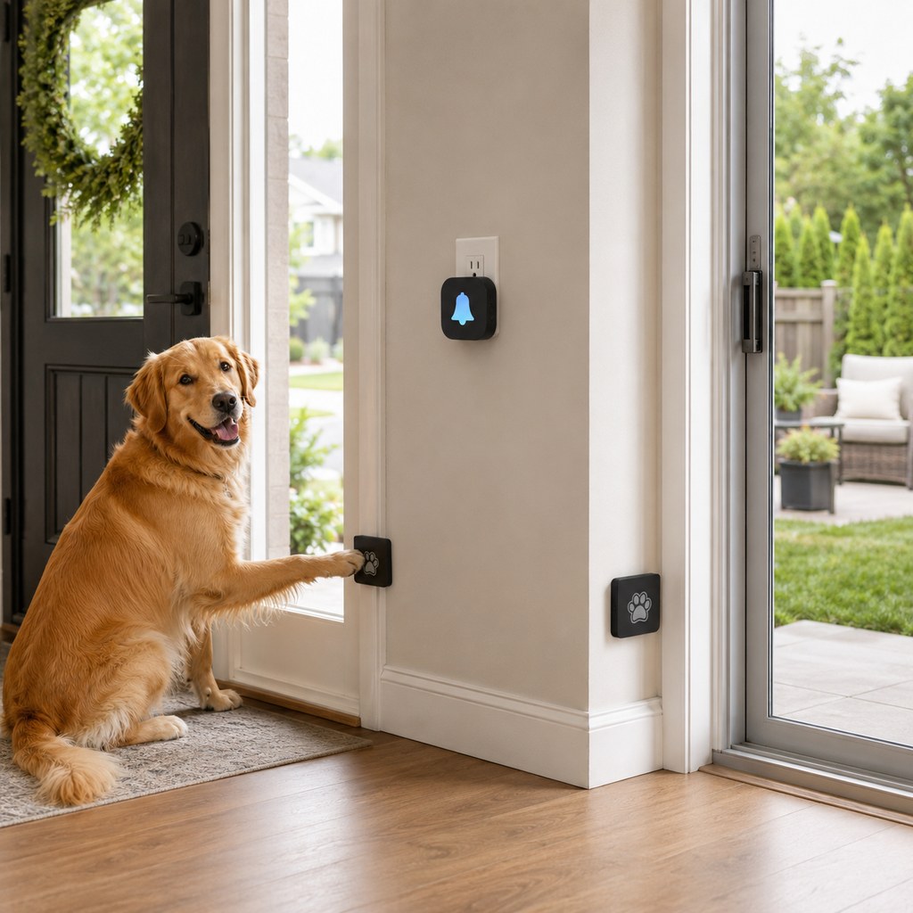Malloren Wireless Dog Doorbell for Potty Training - Self-Powered Paw Button & Plug-In Chime to Help Dogs Ask to Go Outside